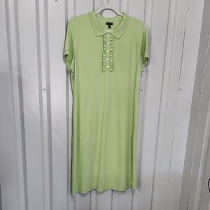 Talbots Light Green Ruffle Polo Midi Dress Size XL Cotton Blend